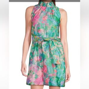 Abbey Glass Mock Neck Mini Watercolor Dress Dillard’s Large